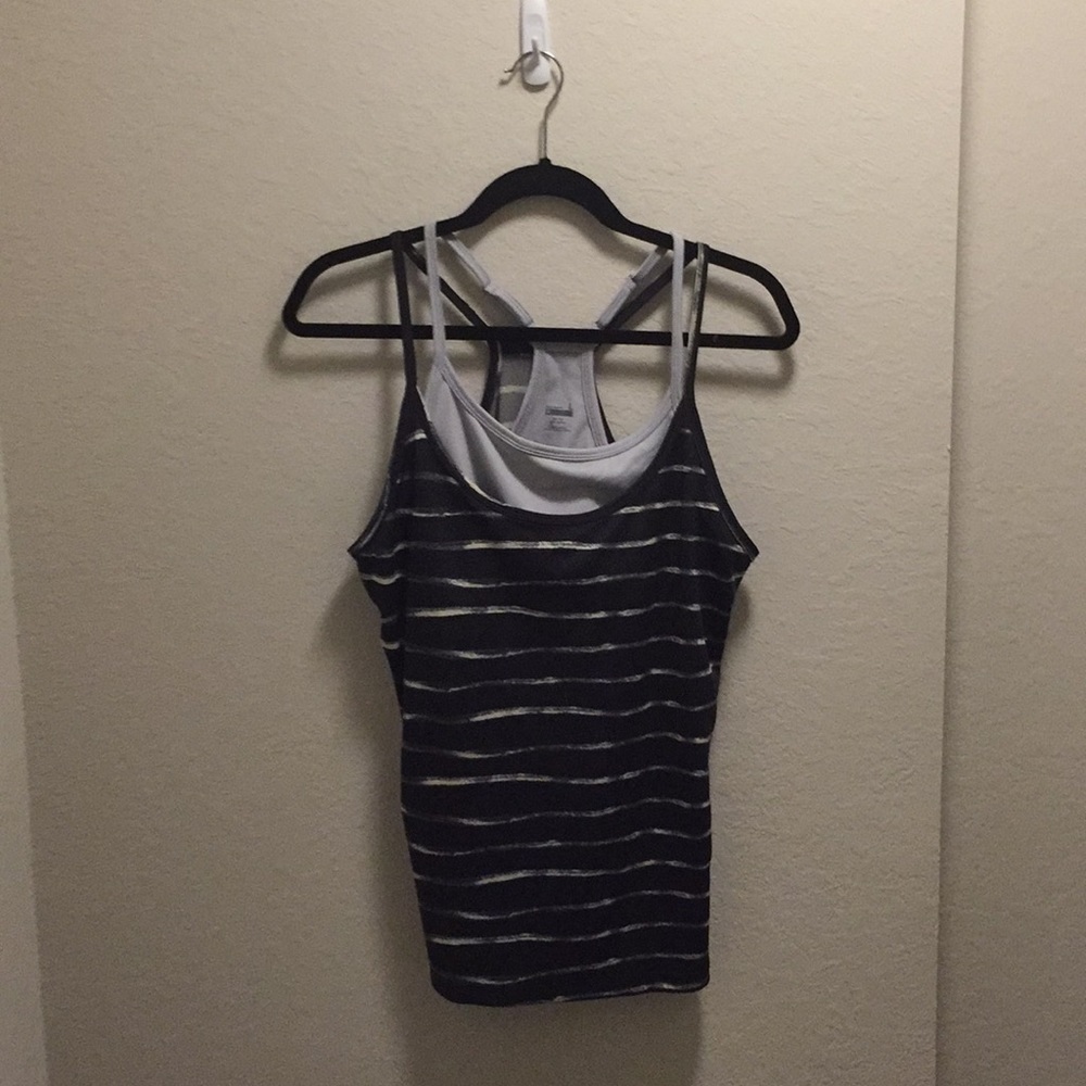 Old Navy Black & Grey Striped Workout Tank With Built-In Bra